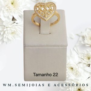 Anel Árvore da Vida no Coração em Banho Ouro Tamanho