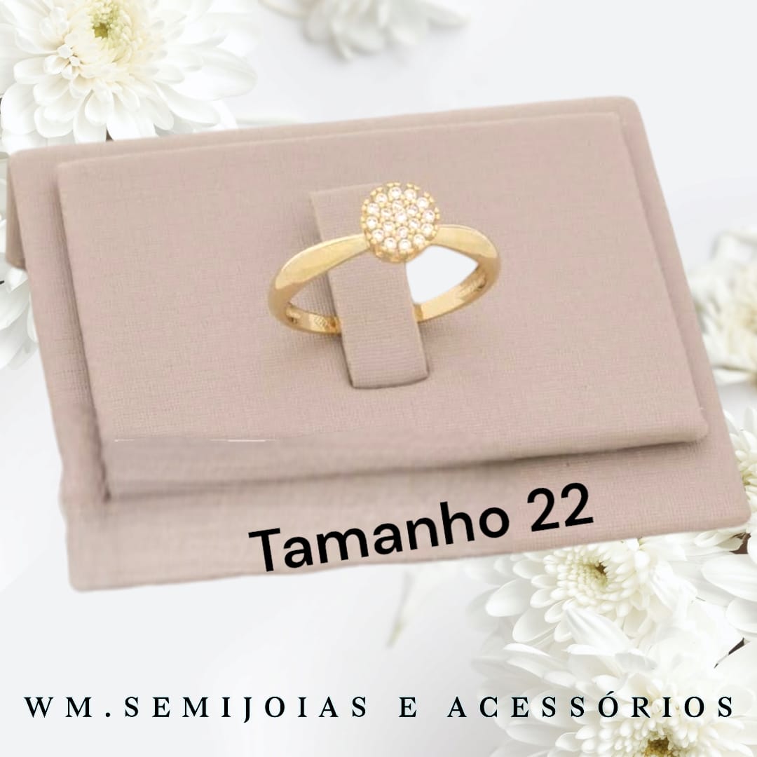 Anel tipo chuveiro com cravação em microzircônias Banho Ouro Tamanho