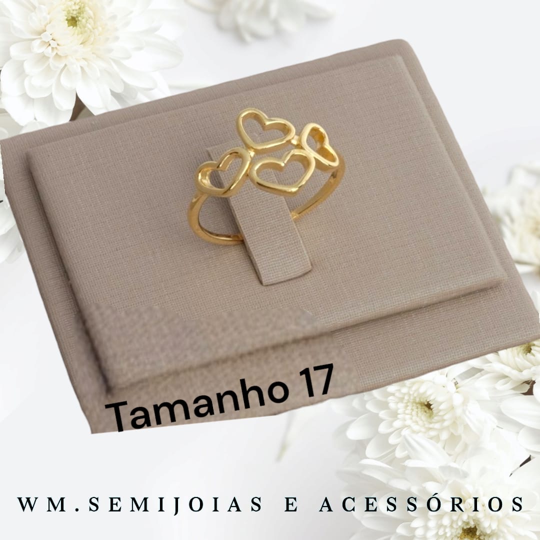 Anel Corações em Banho Ouro Tamanho