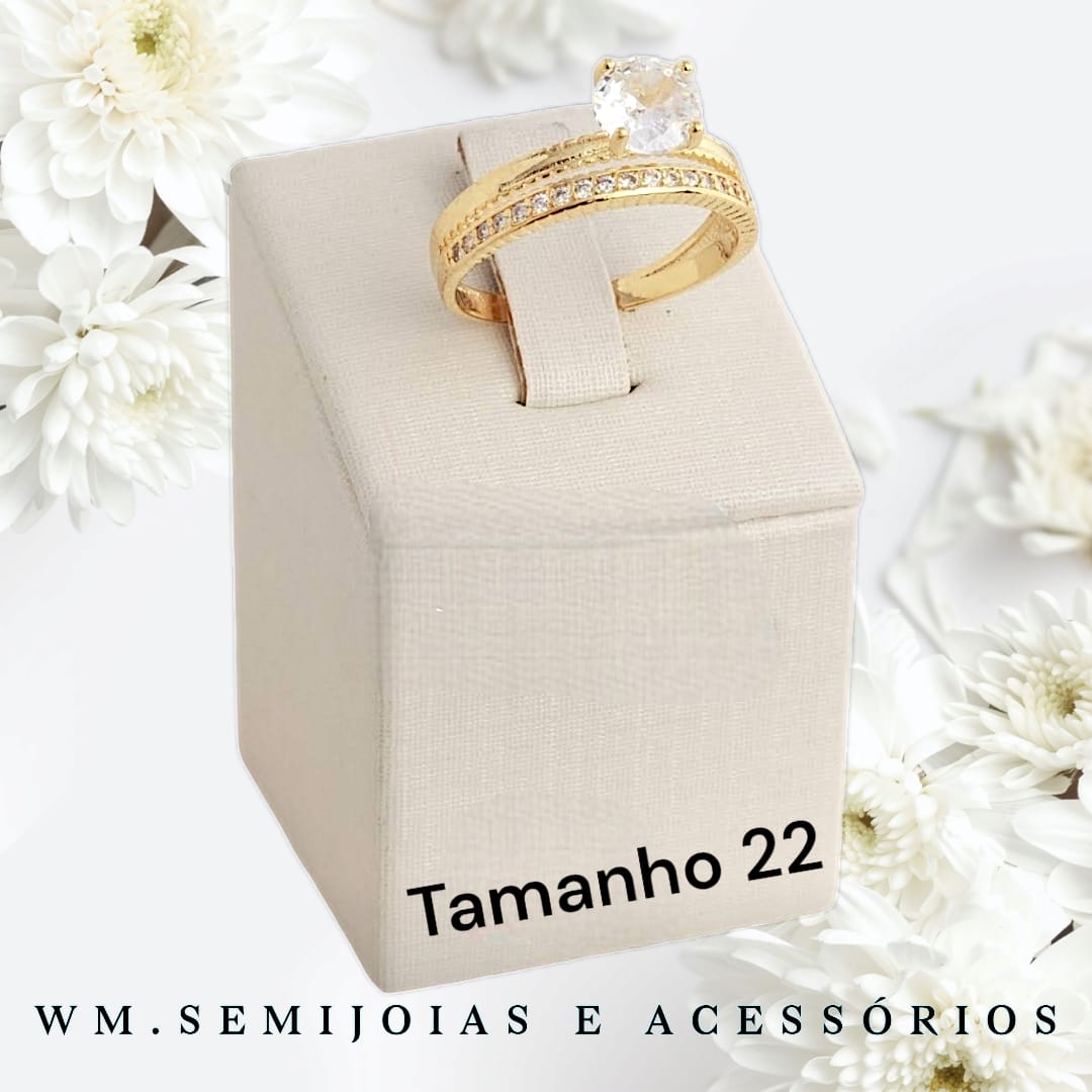 Anel duplo com solitário e aparador em Banho Ouro Tamanho