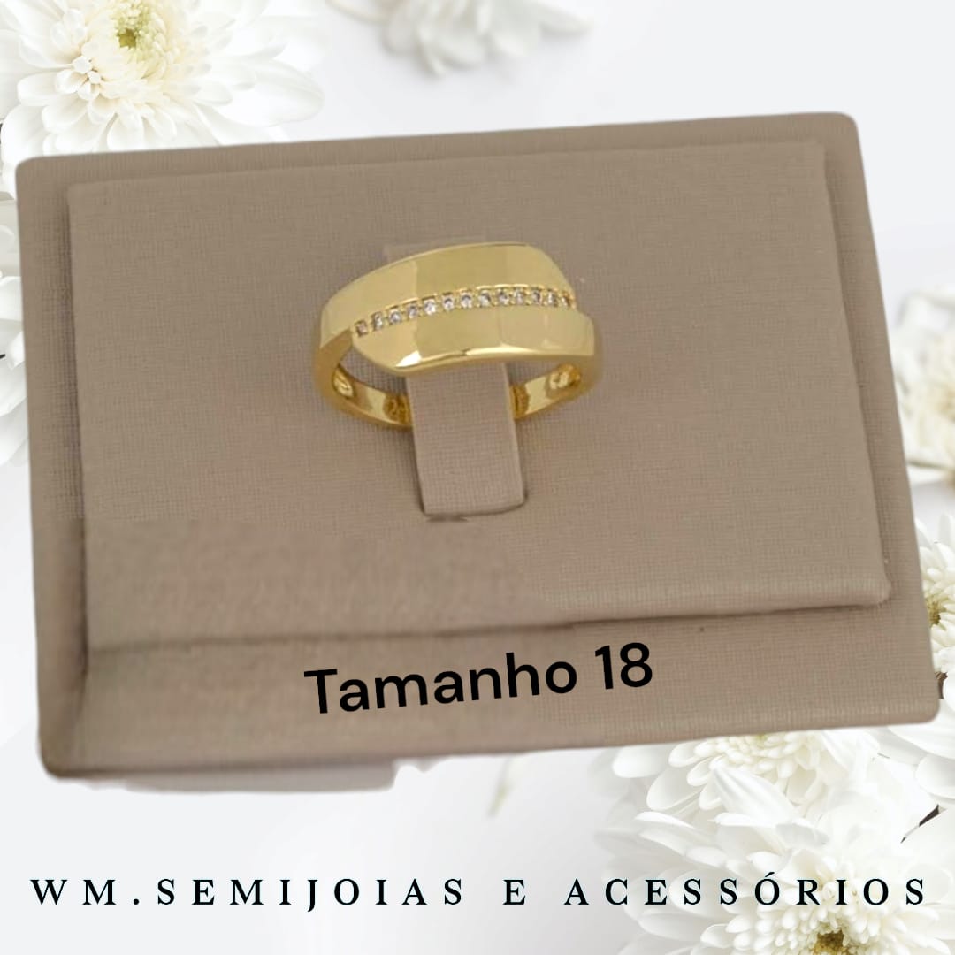 Anel filete cravação em microzircônias Banho Ouro Tamanho