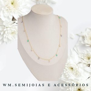 Colar longo 70cm Gotinhas Colors em Banho Ouro = GR-00470