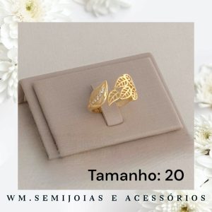 Anel folhas com microzircônias Banho Ouro Tamanho
