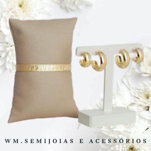 Conjunto Bracelete e argolas lixadas em Banho Ouro