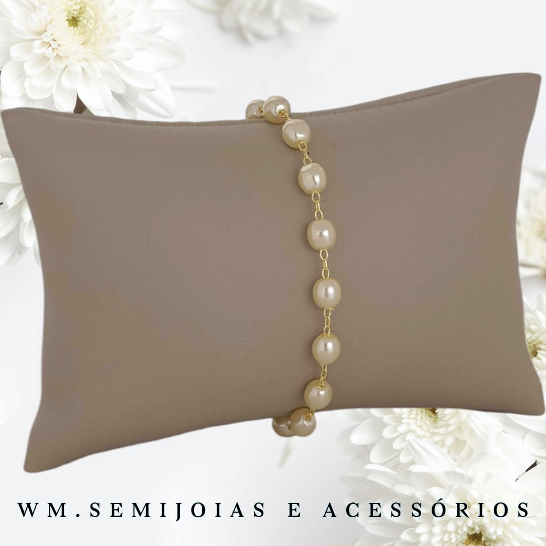 Pulseira pérolas em Banho Ouro = PU-00181