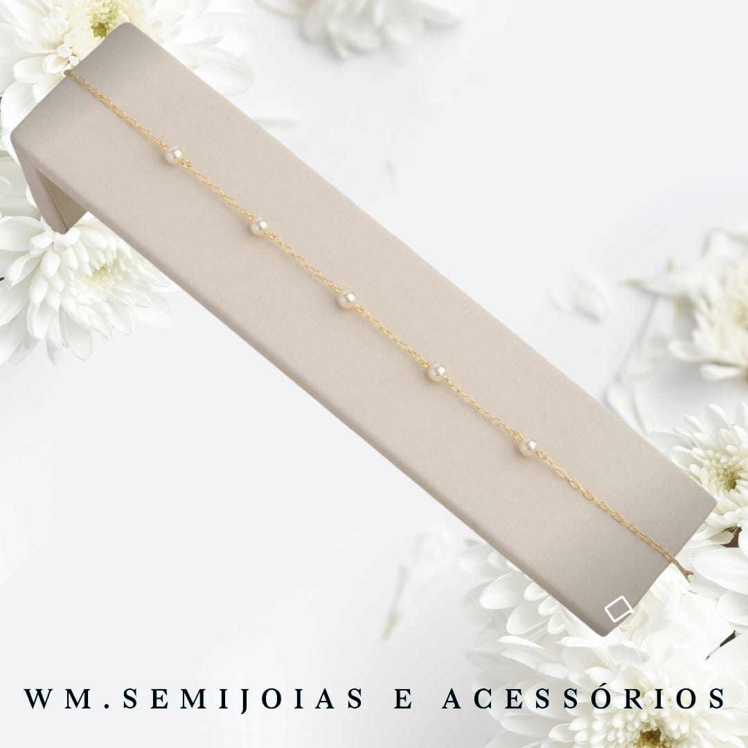Tornozeleira pérolas em Banho Ouro = TN-00005